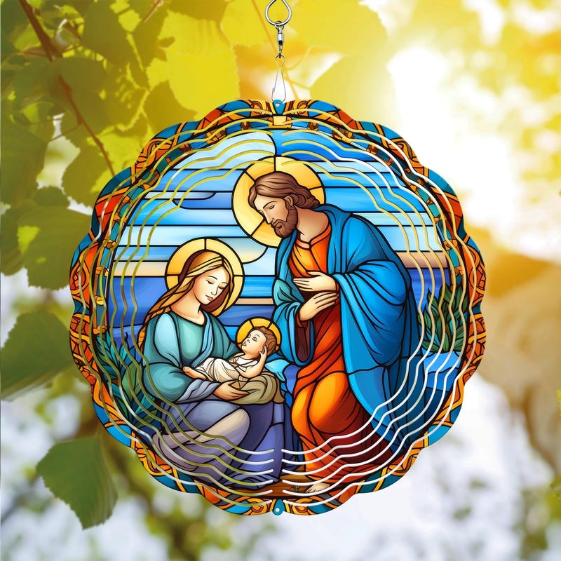 PODMemory Christian Christmas Wind Spinner, Christian Christmas Wind Spinner Hanging for Yard and Garden, Unique Gift Wind Spinner, 3D Hanging Wind Spinner Outdoor - Image 1